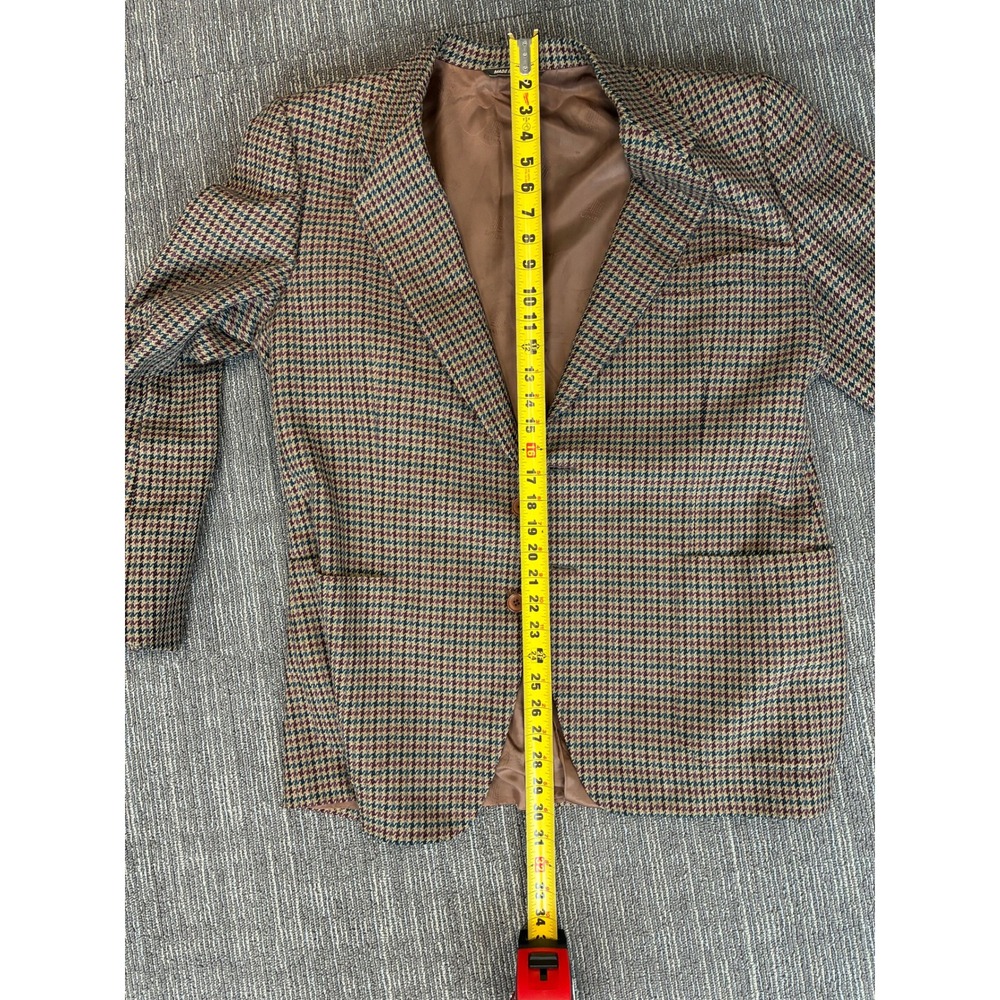 Lanvin Paris Mens Vintage Houndstooth Wool Blazer Sport Coat Brown Tan Size 54 - Picture 5 of 6